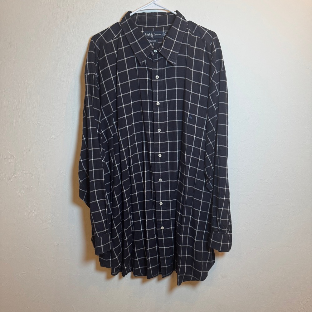 Ralph Lauren Big & Tall Mens 3X black Windowpane Check Cotton Button Down Shirt